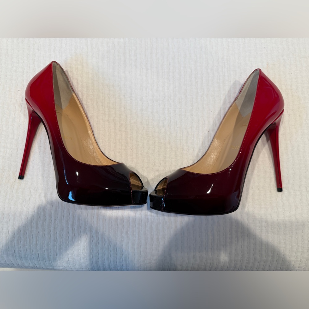 Christian Louboutin Red and Black Peep-Toe Heels